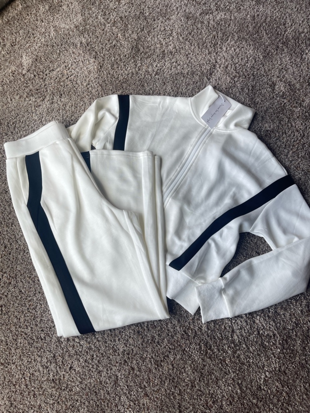 White Track Zip-Up Jacket with Black Stripe - Women XS